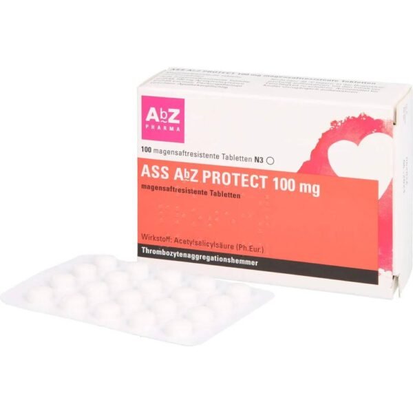 ASS AbZ PROTECT inhibits the adhesion and sticking of platelets and thus prevents the formation of blood clots (thrombi).