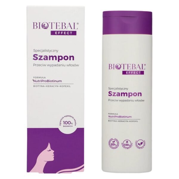 Biotebal Effect shampoo for washing and caring for the scalp and weakened hair prone to thinning and loss.