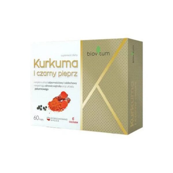 Biovitum Turmeric and Black Pepper contains standardized extracts of turmeric (Curcuma longa) and black pepper (Piper nigrum), which support digestive health, have strong antioxidant effects and support the immune and respiratory systems.