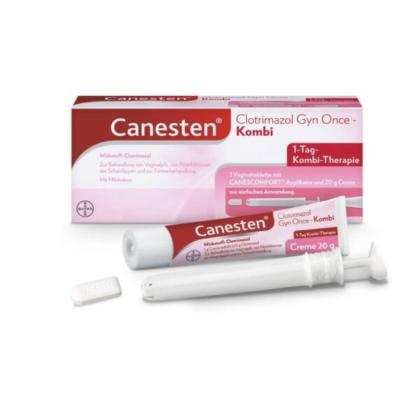 With the Canesten® GYN Once combination you have an effective one-day combination consisting of a vaginal tablet for internal use and a cream for external use.