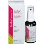 Canifug solution is an antifungal spray for application to the skin.