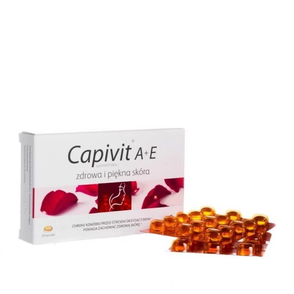 The Capivit A+E Forte system is a dietary supplement containing vitamins A and E, which support skin condition.