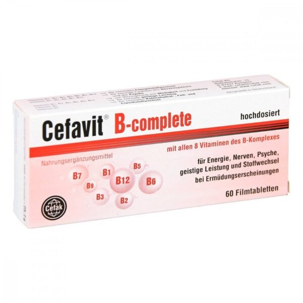 Cefavit B-complete contains all 8 vitamins of the B complex, for energy, nerves, psyche, mental performance and metabolism.