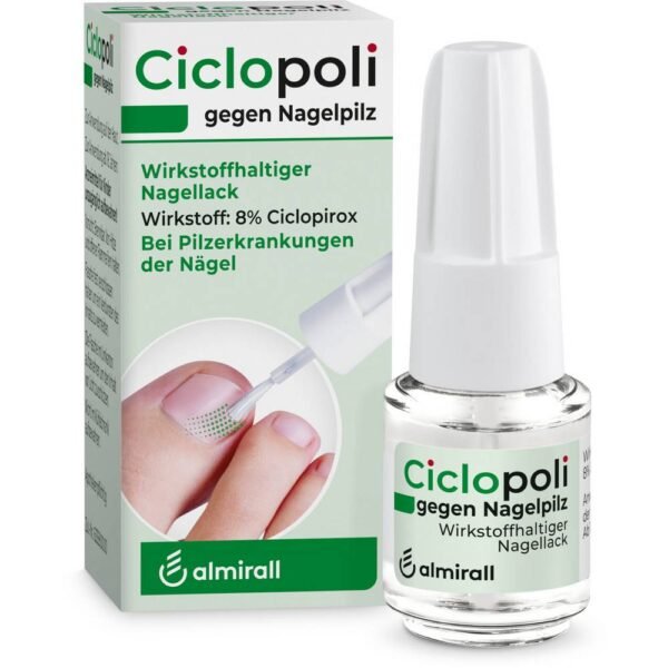Ciclopoli Medical Nail Polish against Nail Fungus effectively fights nail fungus with the antifungal ("antifungal") active ingredient ciclopirox.
