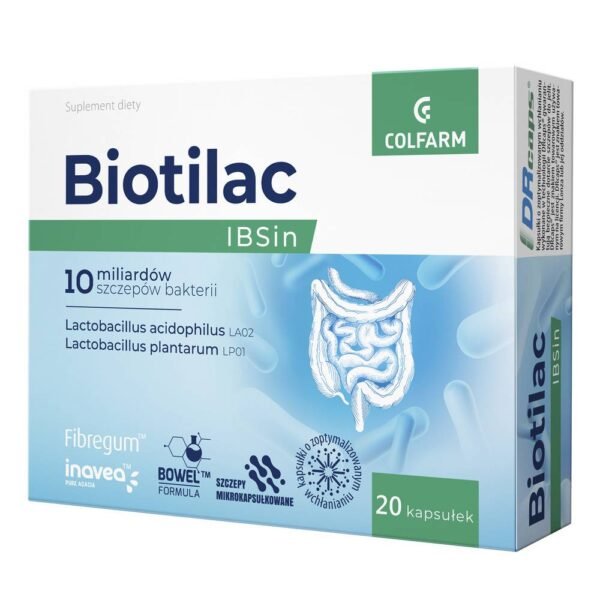 Biotilak IBSin is a supplement developed for adults to supplement the diet with probiotic bacteria that have a beneficial effect on the proper functioning of the digestive system.