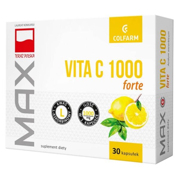 Colfarm Max Vita C 1000 forte is a food supplement containing L-ascorbic acid.