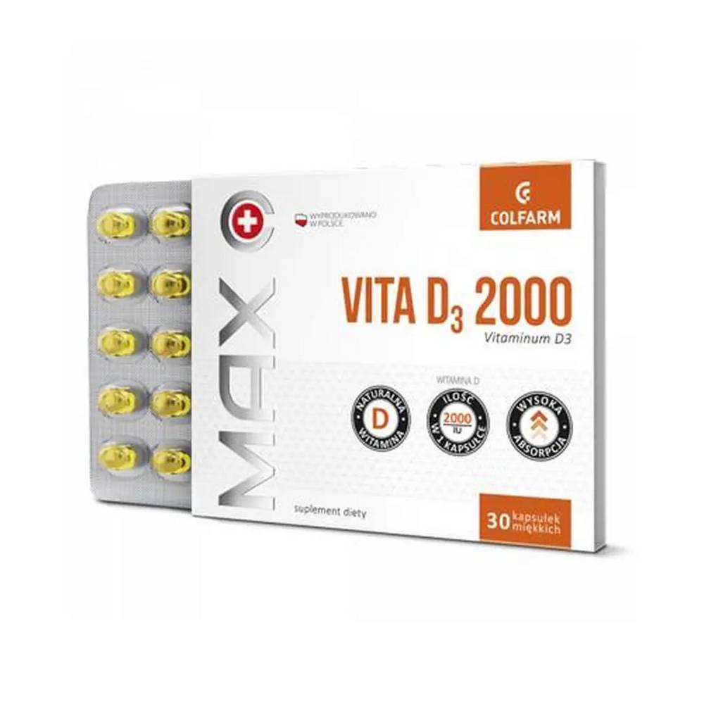 colfarm max vita d3 2000 30kaps COLFARM MAX VITA D3 2000 is a rich source of natural vitamin D.