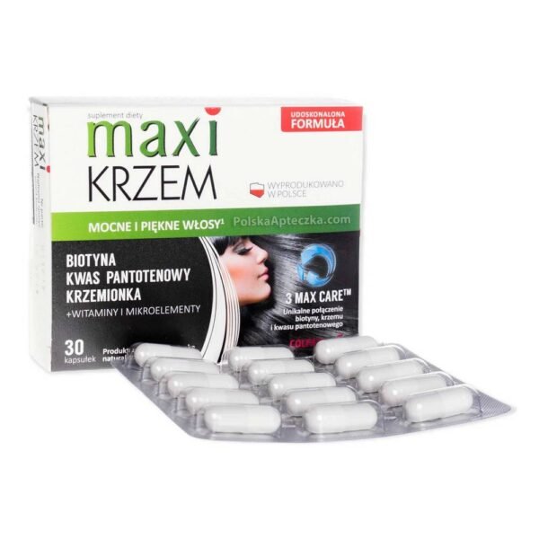 Maxi Krzem is a dietary supplement containing a unique combination of biotin, silica and pantothenic acid with horsetail extract and nettle herb.