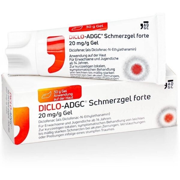 Diclo-ADGC forte for short-term local symptomatic treatment of mild to moderate pain due to acute strains, sprains or bruises.