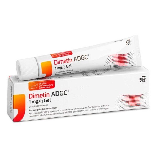 Dimetin ADGC® antihistamine gel for application to the skin, relieves itching associated with insect bites, sunburn, minor superficial skin burns, skin diseases (dermatoses) and urticaria.