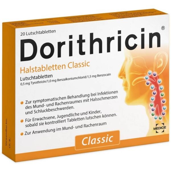 Dorithricin Classic for the symptomatic treatment of infections of the mouth and throat, accompanied by sore throat and difficulty swallowing.