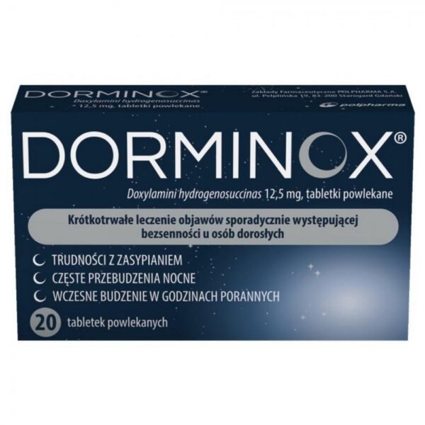 Dorminox is a drug containing doxylamine as an active ingredient, which belongs to the group of drugs with hypnotic and sedative effects.