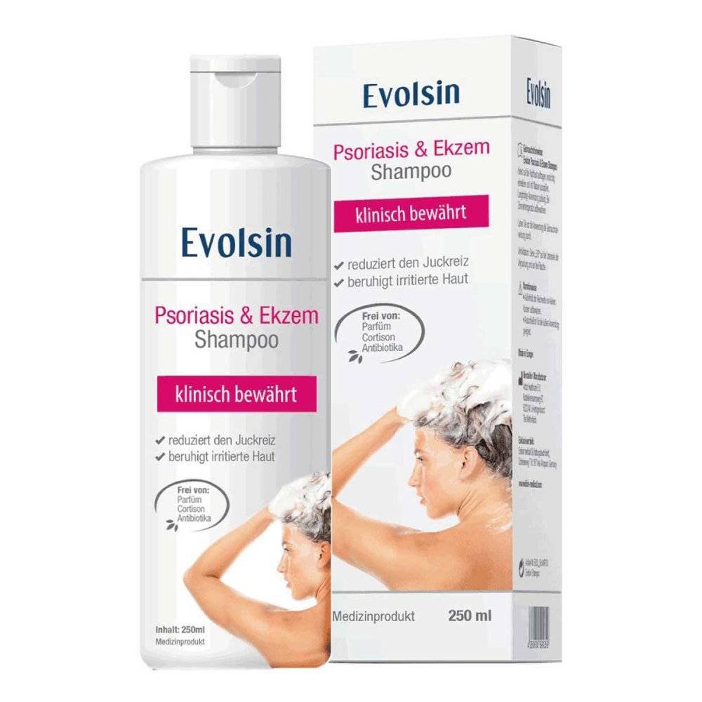 evolsin psoriasis and ekzem shampoo 250ml Evolsin Psoriasis & Eczema shampoo is available and used to treat the skin.