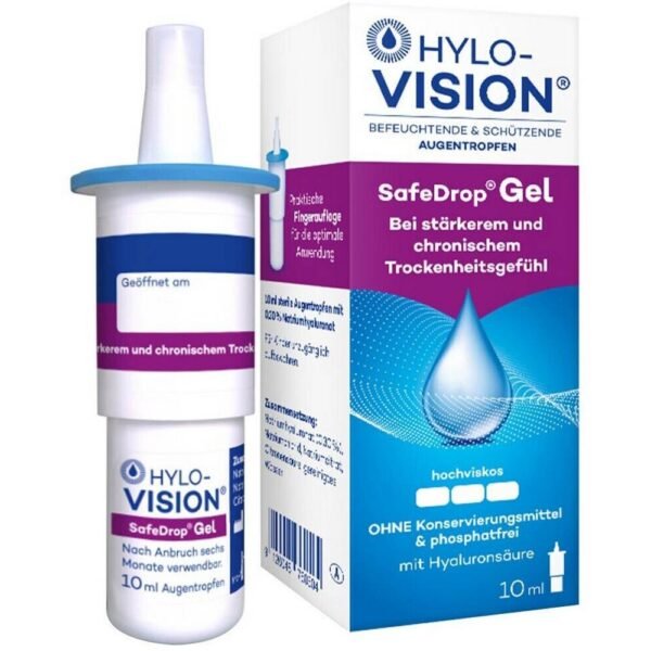 Hylo-Vision SafeDrop Gel moisturizing and protective eye drops with hyaluronic acid.