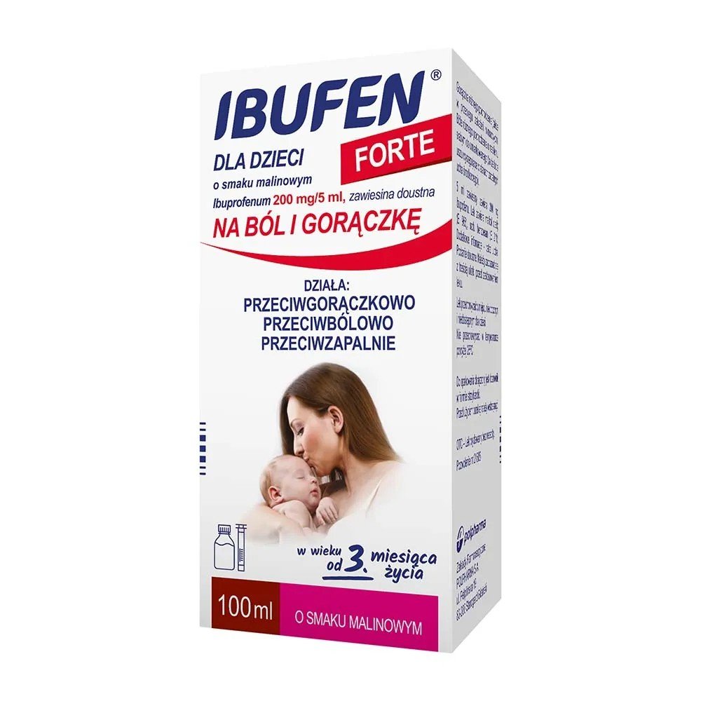 ibufen forte dla dzieci 200mg5ml zawiesina smak malinowy 100ml Ibufen pour enfants FORTE est un médicament du groupe des anti-inflammatoires non al, destiné à être utilisé chez les enfants présentant de la fièvre d'origines diverses, des douleurs, notamment des douleurs à l'oreille, accompagnant une inflammation de l'oreille moyenne.