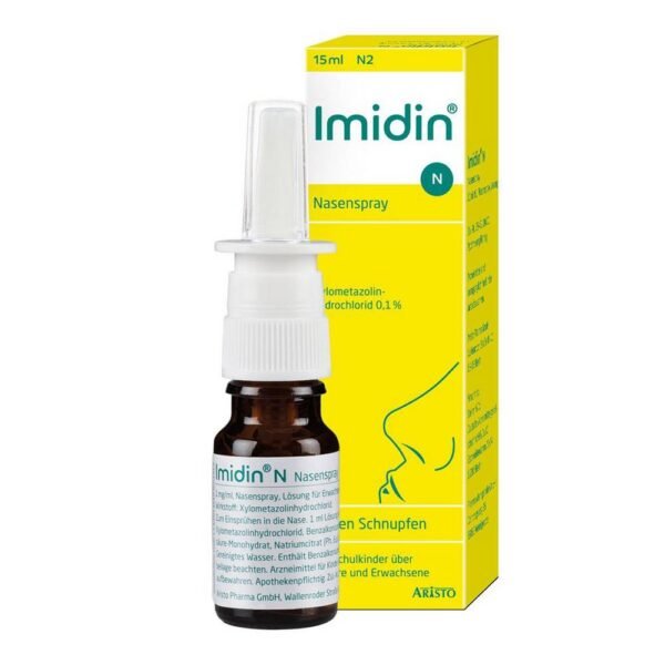 Imidin N nasal spray is a long-acting decongestant for colds, making it easier to breathe through the nose.