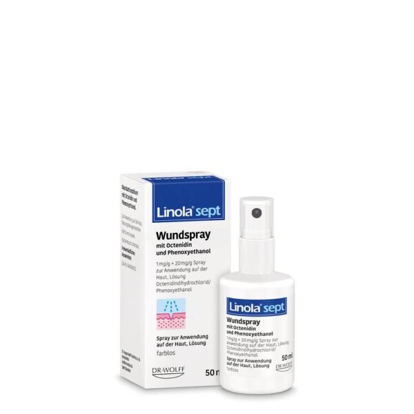 Linola sept wound spray for quick and easy treatment of infected wounds at risk of infection.