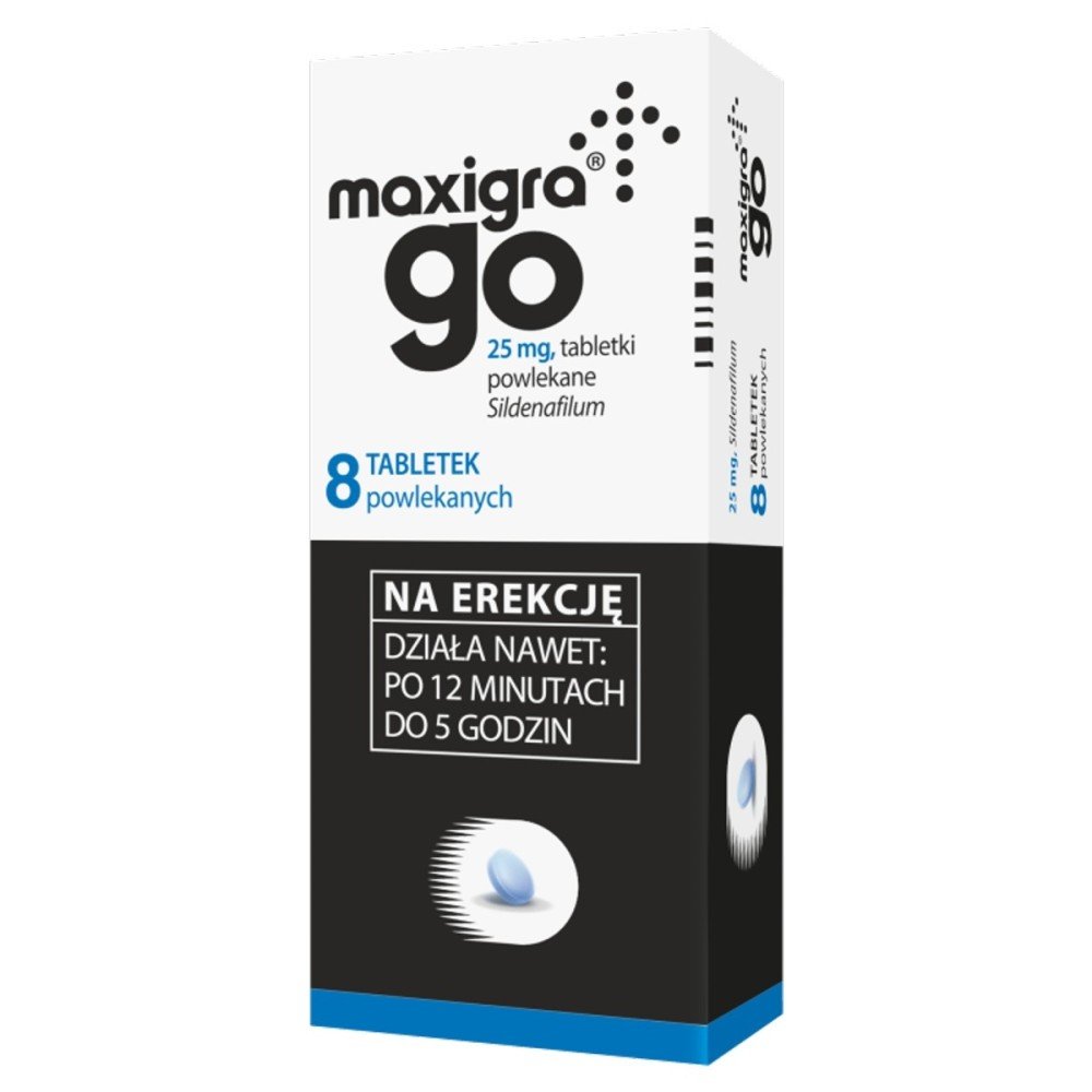 maxigra go 25 mg x 8 tabl Maxigra Go es un fármaco indicado para el tratamiento de la disfunción eréctil en hombres adultos.