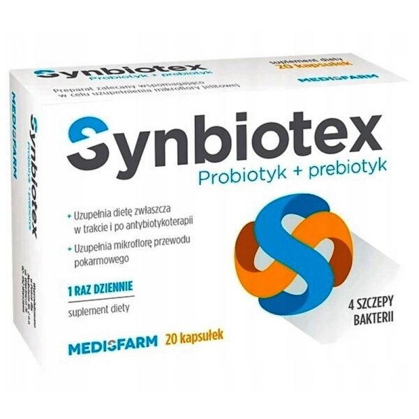 Medisfarm Synbiotex is recommended as an adjuvant for replenishing intestinal microflora probiotic + prebiotic.