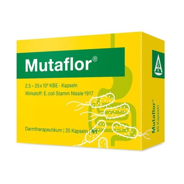 Mutaflor contains the bacterium Escherichia coli (E. coli), strain Nissle 1917, which is a natural colonizer of the intestine, which, when it enters the large intestine, has an anti-inflammatory effect on pathogenic microorganisms.