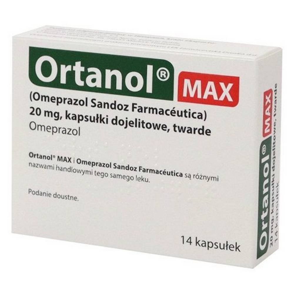 ortanol max 20mg 14kaps delfarma Orthanol MAX is used in adults for the short-term treatment of symptoms of gastroesophageal reflux (i.e. heartburn and acid regurgitation).
