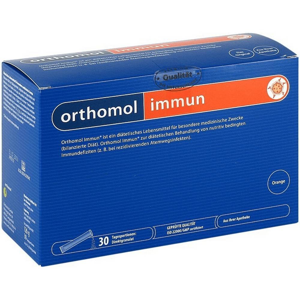 orthomol immun direktgranulat orange 30 stk Orthomol Immun est un complément alimentaire contenant de la vitamine C, de la vitamine D et du zinc, qui contribuent au fonctionnement normal du système immunitaire.