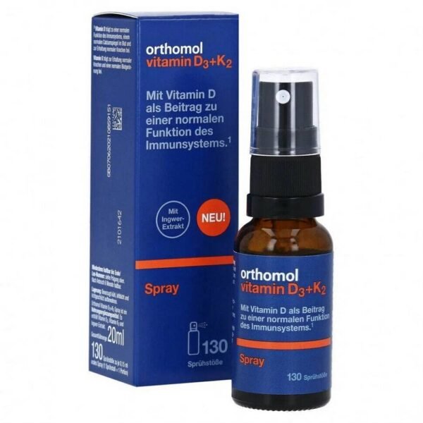 Orthomol vitamin D3 + K2 spray-aerosol with ginger extract, with orange-mint aroma.