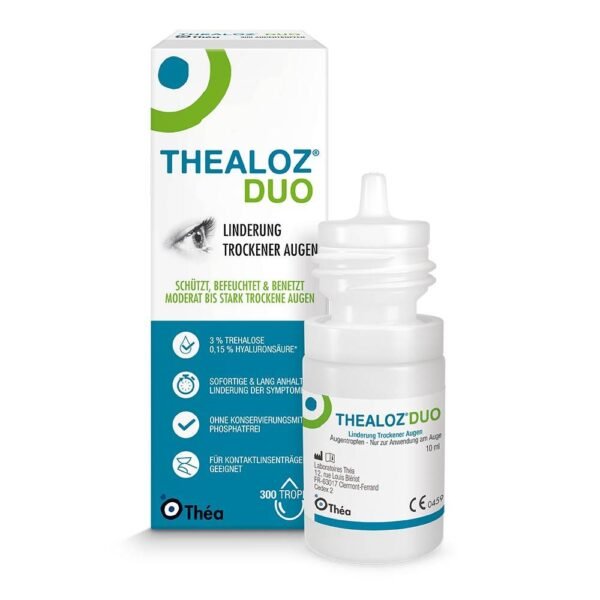 THEALOZ DUO is recommended for discomfort, burning, foreign body sensation or eye irritation due to moderate to severe dry eye.