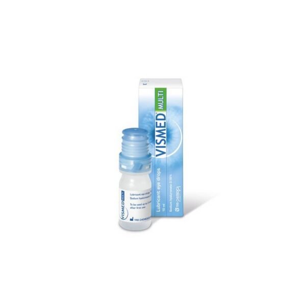 Vismed Multi eye drops for dry eyes with hyaluronic acid and essential electrolytes.