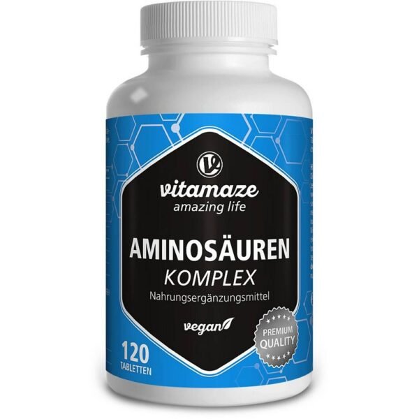 Amino acid complex with all 8 essential amino acids, including methionine, tryptophan, lysine and phenylalanine.