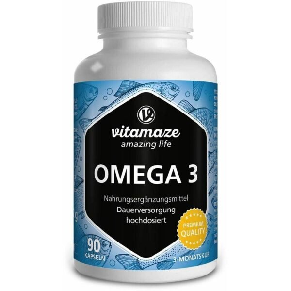 Omega-3 capsules with fish oil for the heart, brain and vision.
