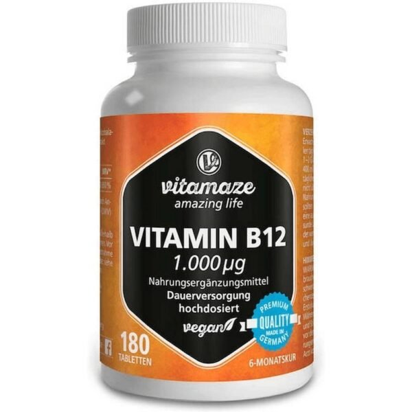Vitamin B12 1000 µg high quality supplement for energy, nerves and anti-fatigue.