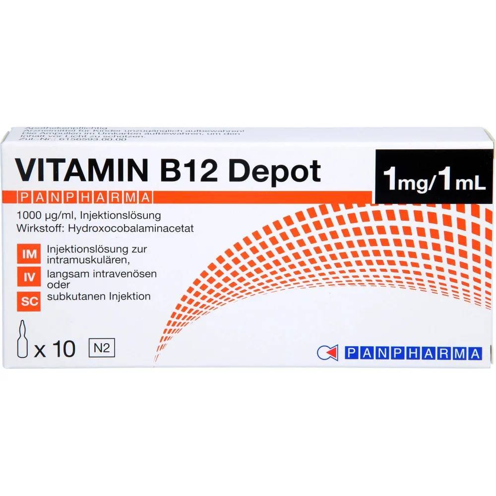 vitamin b12 depot 1mg1ml injektionslosung 10x1ml VITAMIN B12 Depot - ROTEXMEDICA используется для устранения дефицита витамина B12, который невозможно устранить с помощью диеты.