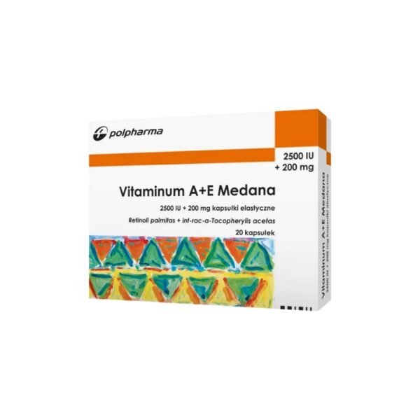 Vitamin A+E Medana is a medicinal product intended for use in cases of vitamin A and E deficiency with symptoms such as metabolic disorders, twilight amblyopia, immune disorders, pathological changes in the epithelium and mucous membranes.