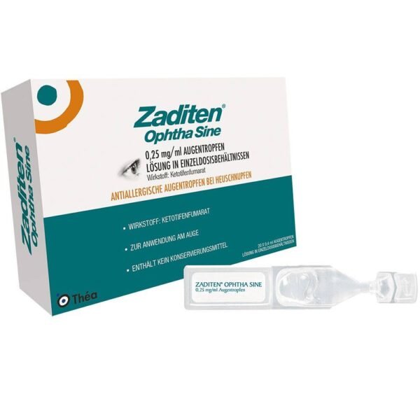 Zaditen ophtha sine For the symptomatic treatment of seasonal allergic conjunctivitis.