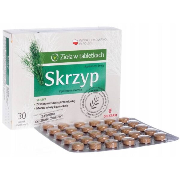 Colfram Skrzyp is a dietary supplement that improves and supports the growth and strengthening of hair, skin and nails.