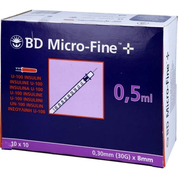 BD micro-fin + U-100 insulin sprays 8 mm