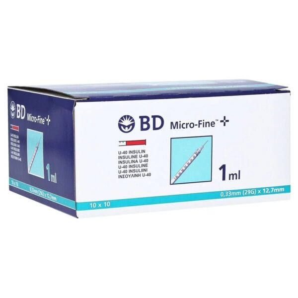 BD micro-fin + U- 40 insulin sprays 12.7 mm