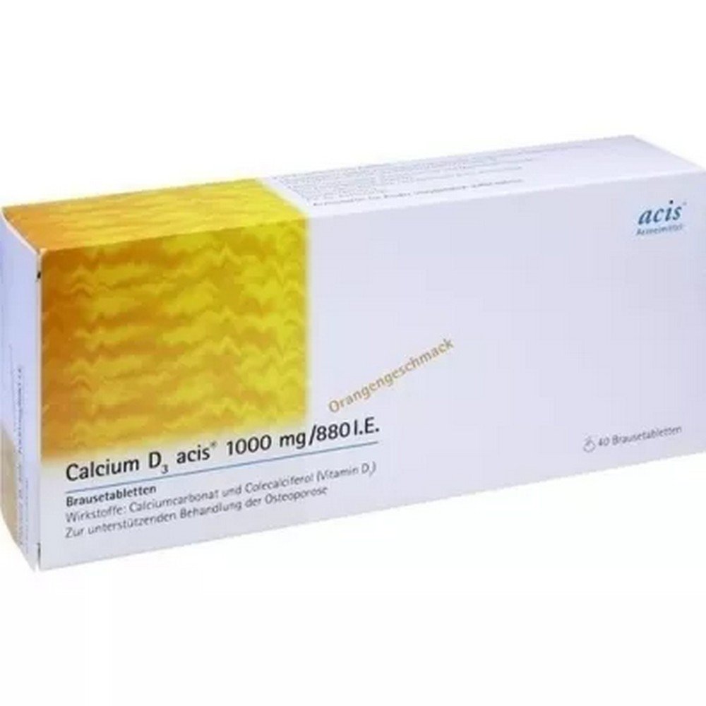 calcium d3 acis 1000 mg880 ie jumper tablets 40 pcs Calcio vitamina D3 Acis® 1000 mg/880 IE Comprimidos Breamer Los comprimidos Breath contienen calcio y vitamina D3, dos sustancias importantes para la estructura ósea. Calcio vitamina D3 Acis® 1000 mg/880 IE Comprimidos efervescentes se toman ✔ Para la prevención y el tratamiento de estados carenciales de calcio y vitamina D en personas mayores. ✔ Como complemento para apoyar la terapia específica de la osteoporosis en pacientes con riesgo de deficiencia de vitamina D y calcio