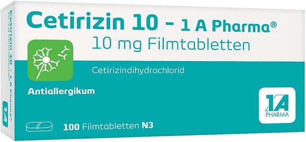 cetirizin 10 1a pharma film coated tablets 100 pcs Cetirizina 10 - 1 A Pharma®, comprimidos recubiertos con película de 10 mg Principio activo: clorhidrato de cetirizina. Áreas de aplicación: en adultos y niños a partir de 6 años para aliviar los síntomas nasales y oculares en casos de rinitis alérgica estacional y anual y para aliviar la urticaria. Advertencia: contiene lactosa. Lea el prospecto para conocer los riesgos y efectos secundarios y consulte a su médico o farmacéutico.