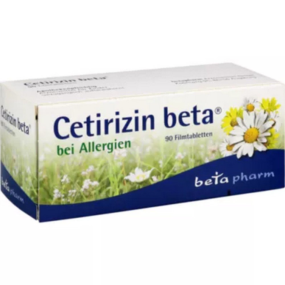 cetirizin beta film coated tablets 90 pcs Cetirizin beta® таблетки, покрытые оболочкой Активный ингредиент: цетиризиндигидрохлорид Окончание: для лечения признаков заболевания при аллерг. Заболеваниях, таких как Хрон. Крапивная зависимость с жалобами, например B. зуд, квадрирование, покраснение d. Кожи; Хрон. аллерг. Насморк; Зуд при Хрон. Крапивная зависимость и атопический дерматит (нейродермит) с жалобами, например B. чихание, насморк, зуд в носу, отклонение носа, покраснение или зуд d. Глаза и слезы слезы; Астмоидные состояния аллерг. Происхождение - в качестве вспомогательной меры при угнетении, соответствующем жалобам. Предупреждение: продолжение Лактоза. Пожалуйста, принимайте Цетиризин бета только после консультации с врачом, если вы знаете, что страдаете непереносимостью определенных видов сахара. Прочитайте инструкцию на упаковке и спросите своего врача или фармацевта о рисках и побочных эффектах.