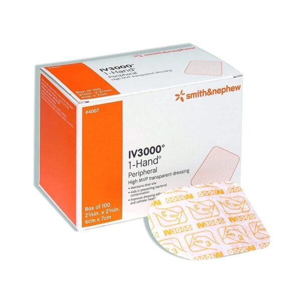 Opsite IV3000 is a transparent association for the cannula and catheter fixation. It consists of a thin polyurethane membrane that is coated with a hypoallergenic glue. The polyurethane membrane is the patented Reactic® film. This film with its special molecular structure reacts quickly to the appearance of moisture and derives it as water vapor.