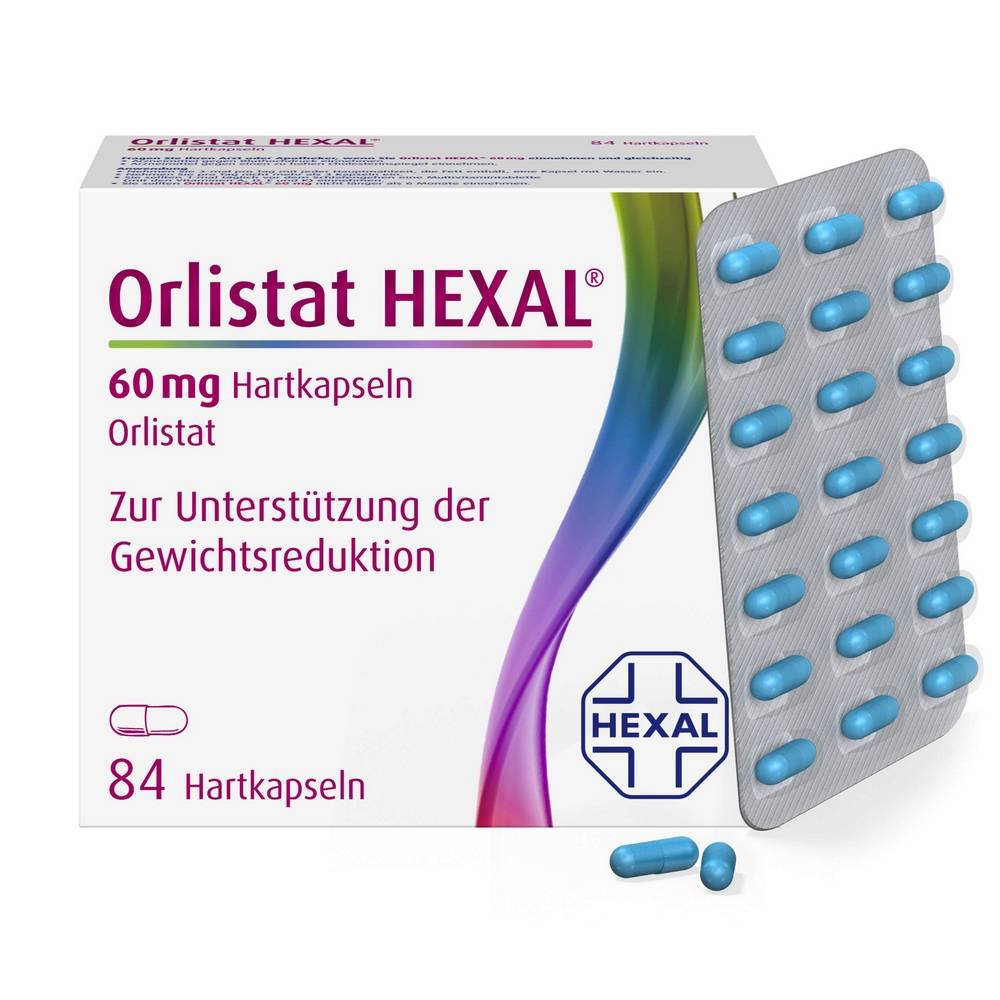 orlistat 60 mg hartkapseln 84 stk Las cápsulas de Orlistat Hexal 60 mg de Hexal ayudan al cuerpo a perder peso y le ayudan a perder hasta un 50% más de peso que solo con la dieta.