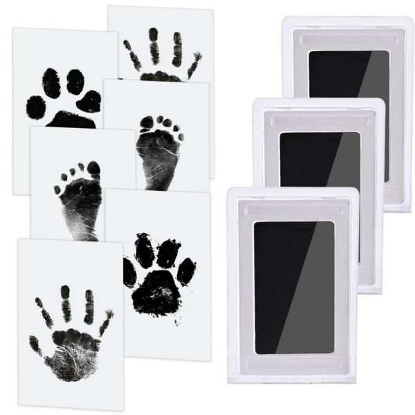 designed for capturing baby handprints and footprints. The set includes 3 pieces, such as ink pads and imprint cards. Safe for babies' delicate skin and easy to use.