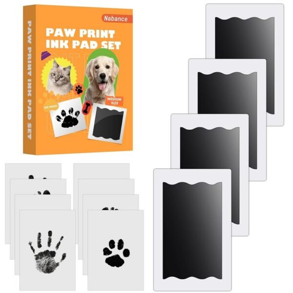4 Pieces Footprint Baby Nabance Paw Print Set (Dog, Cat, Baby) – a versatile set for capturing footprints or paw prints of babies, dogs, and cats. Includes 4 imprint pieces, such as ink pads and cards, designed to create clear, safe, and mess-free prints. Perfect for keepsakes or memory books.