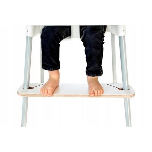 The adjustable footrest for the IKEA Antilop chair provides enhanced comfort and support for children during mealtime. It is designed to promote a proper sitting posture, ensuring safety and stability. This footrest can be easily attached and adjusted according to the child's height, making it suitable for growing toddlers.