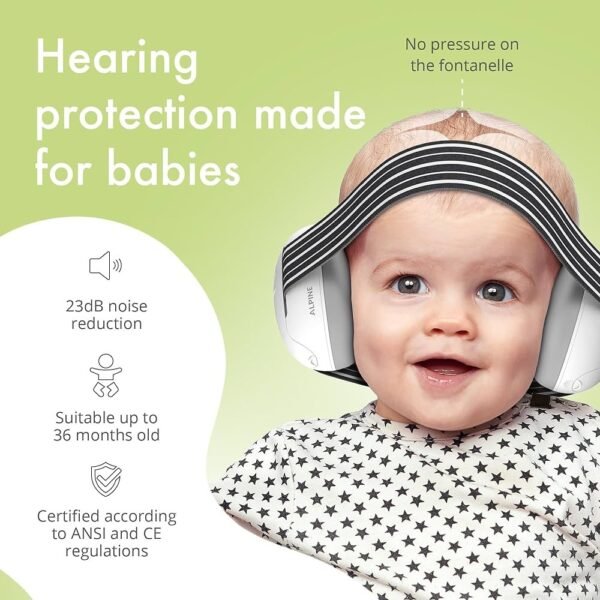 Alpine Muffy Baby, Comfortable Hearing Protection for Babies, Adjustable and Soft, Ideal for Protecting Sensitive Ears from Loud Noises.