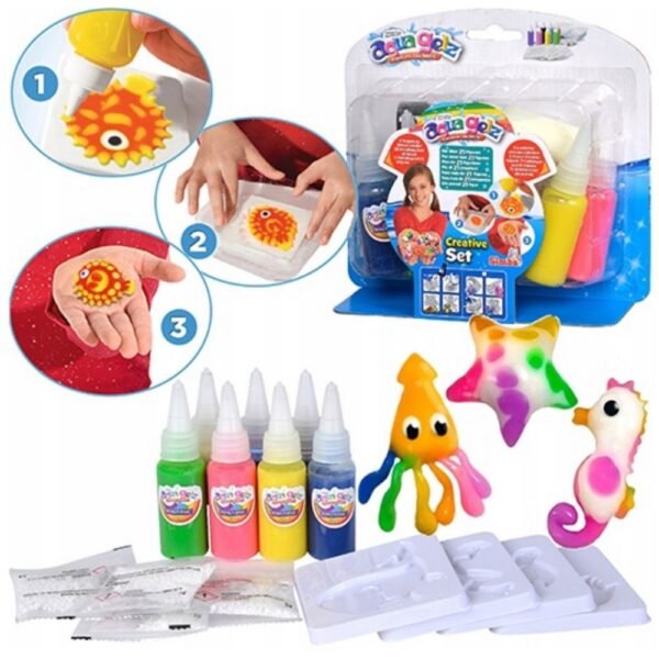 Dé rienda suelta a la creatividad con este set Aqua Gelz, que presenta 7 colores vibrantes y 4 moldes para crear divertidas figuras en 3D. Los niños pueden explorar su lado artístico mientras desarrollan habilidades motoras finas e imaginación. Perfecto para actividades grupales o sesiones de artesanía en solitario.
