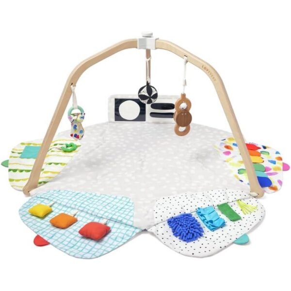 This thoughtfully designed play station provides an engaging environment for infants to explore and develop essential skills.