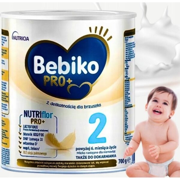 Bebiko Pro+ 2 Milk is specially formulated for infants from 6 months and contains essential nutrients for healthy development. The 700 g packaging ensures convenience and lasting supply for feeding. This milk supports growth and provides important vitamins and minerals tailored for growing babies.